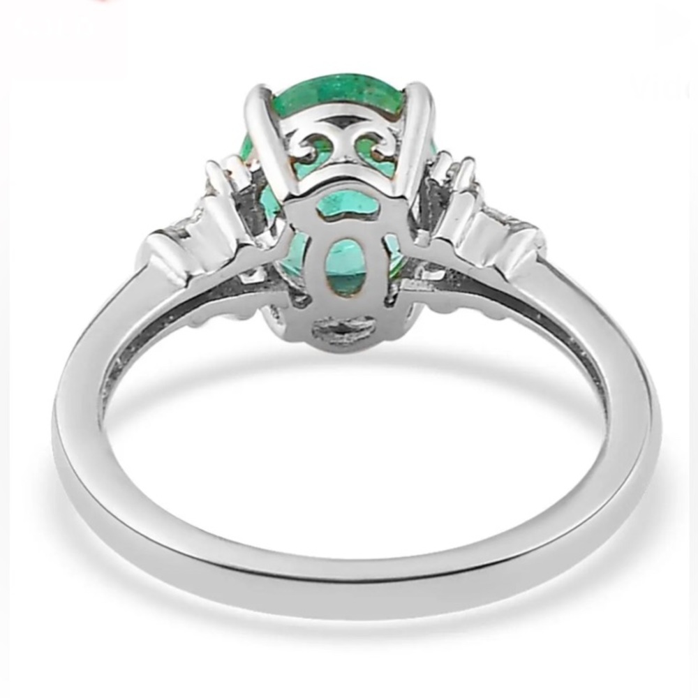 Ethiopian Emerald & Diamond, Platinum over Sterling Silver Ring Size 8 - Picture 4 of 15
